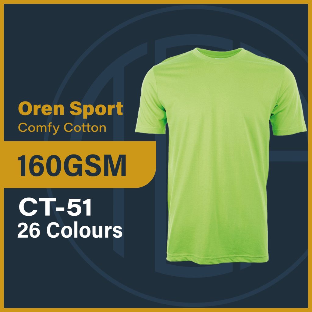 Oren Sport Cotton CT51 160GSM Unisex 100% Cotton Round Neck T-Shirt ...