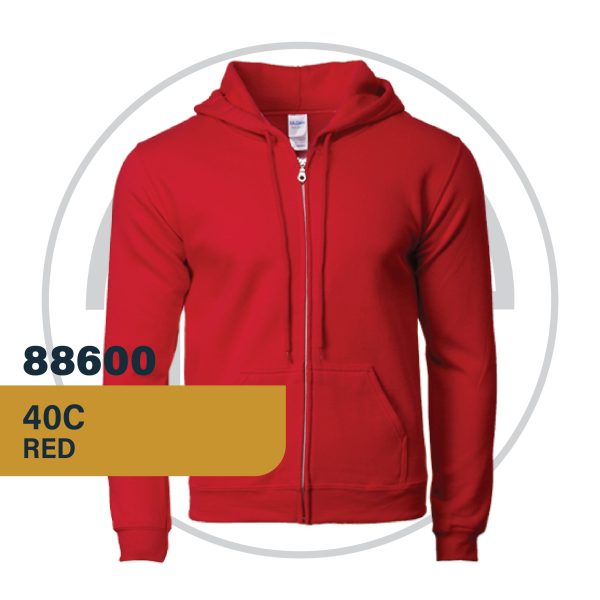 Gildan 88600 Full Zip Hooded Sweatshirt Red customproject.my